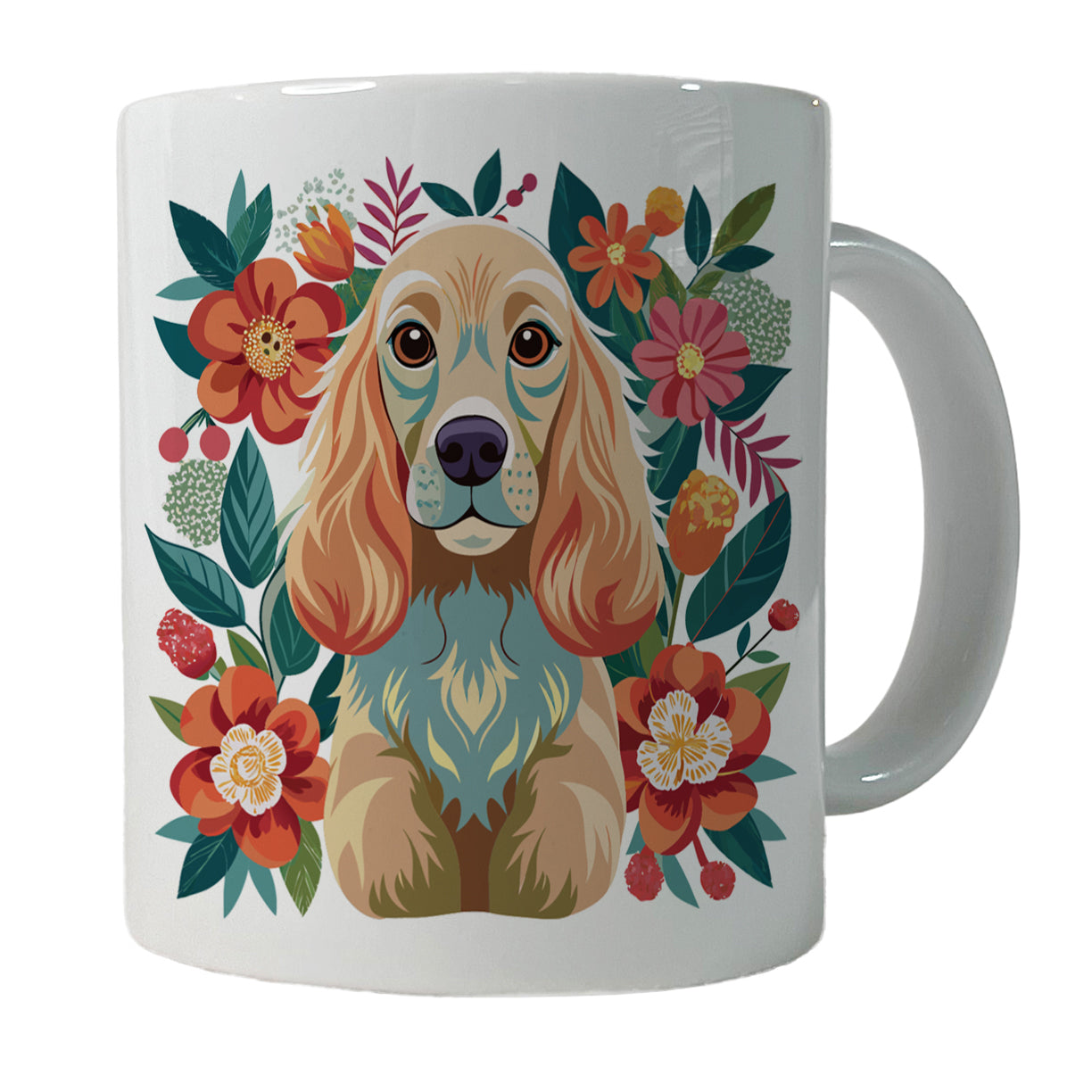 Cocker Spaniel Dog Floral Flowers Ceramic Tea Coffee Mug Cup - 11oz