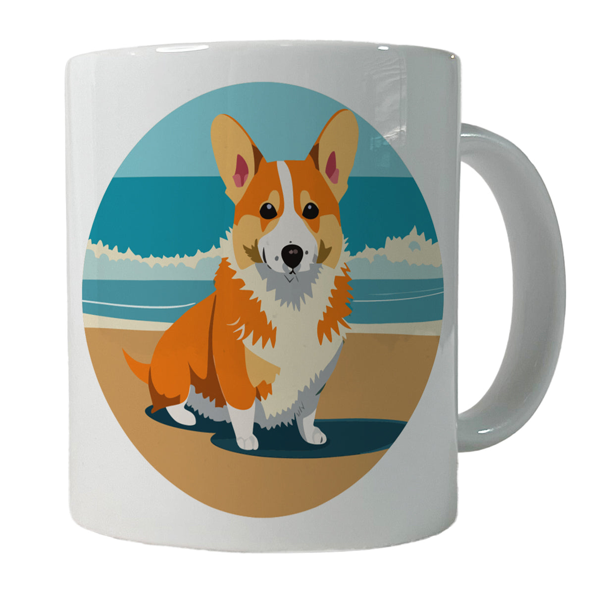 Corgi Dog on the Beach Ocean Ceramic Tea Coffee Mug Cup - 11oz