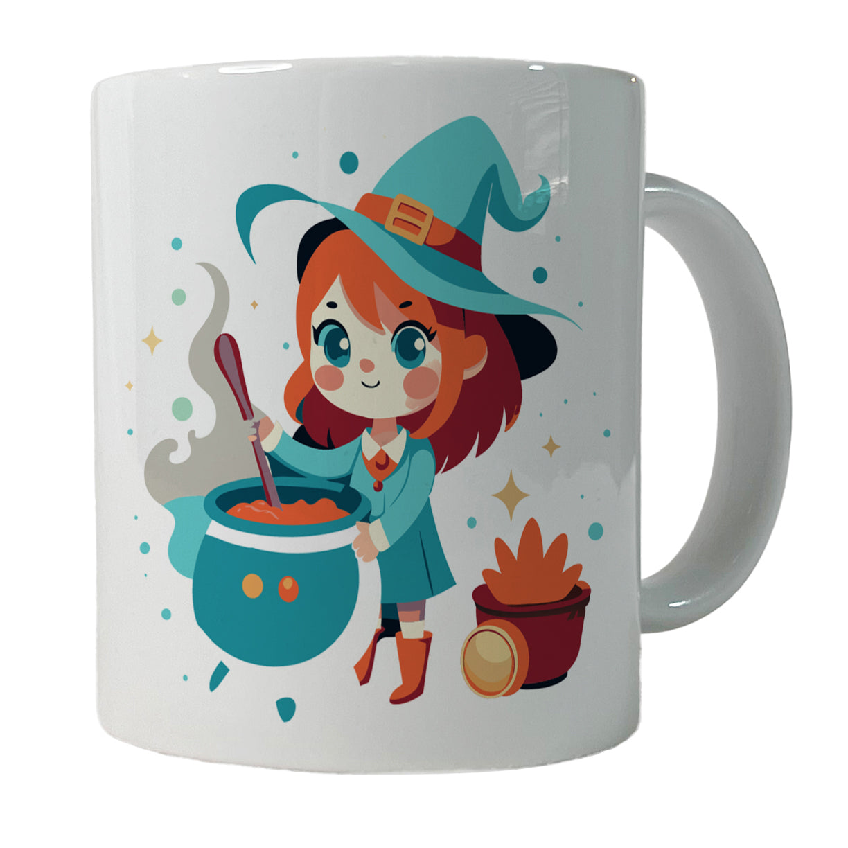 Cute Witch Stirring Cauldron Halloween Ceramic Tea Coffee Mug Cup - 11oz