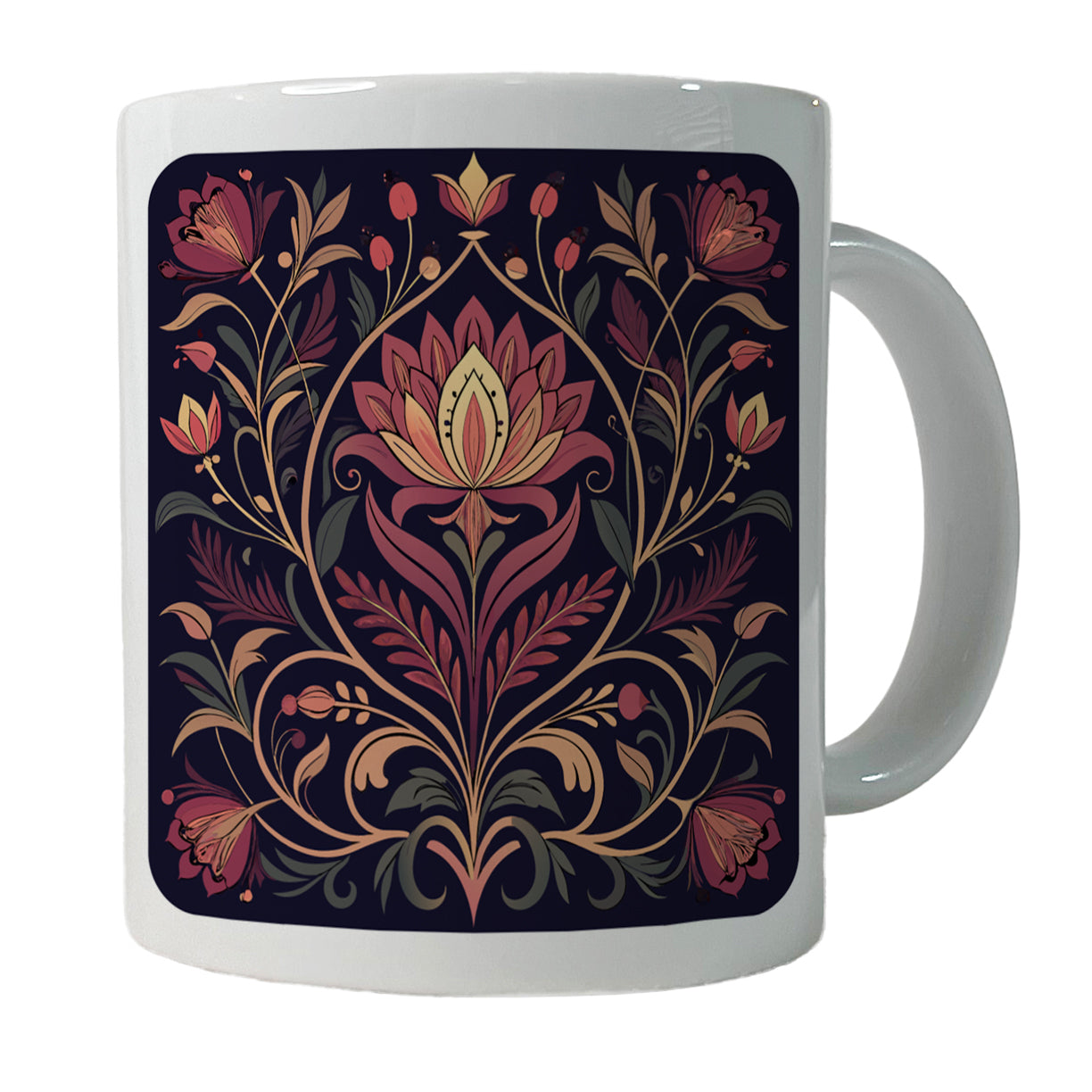 Dark Floral Art Nouveau Flowers Elegant Ceramic Tea Coffee Mug Cup - 11oz