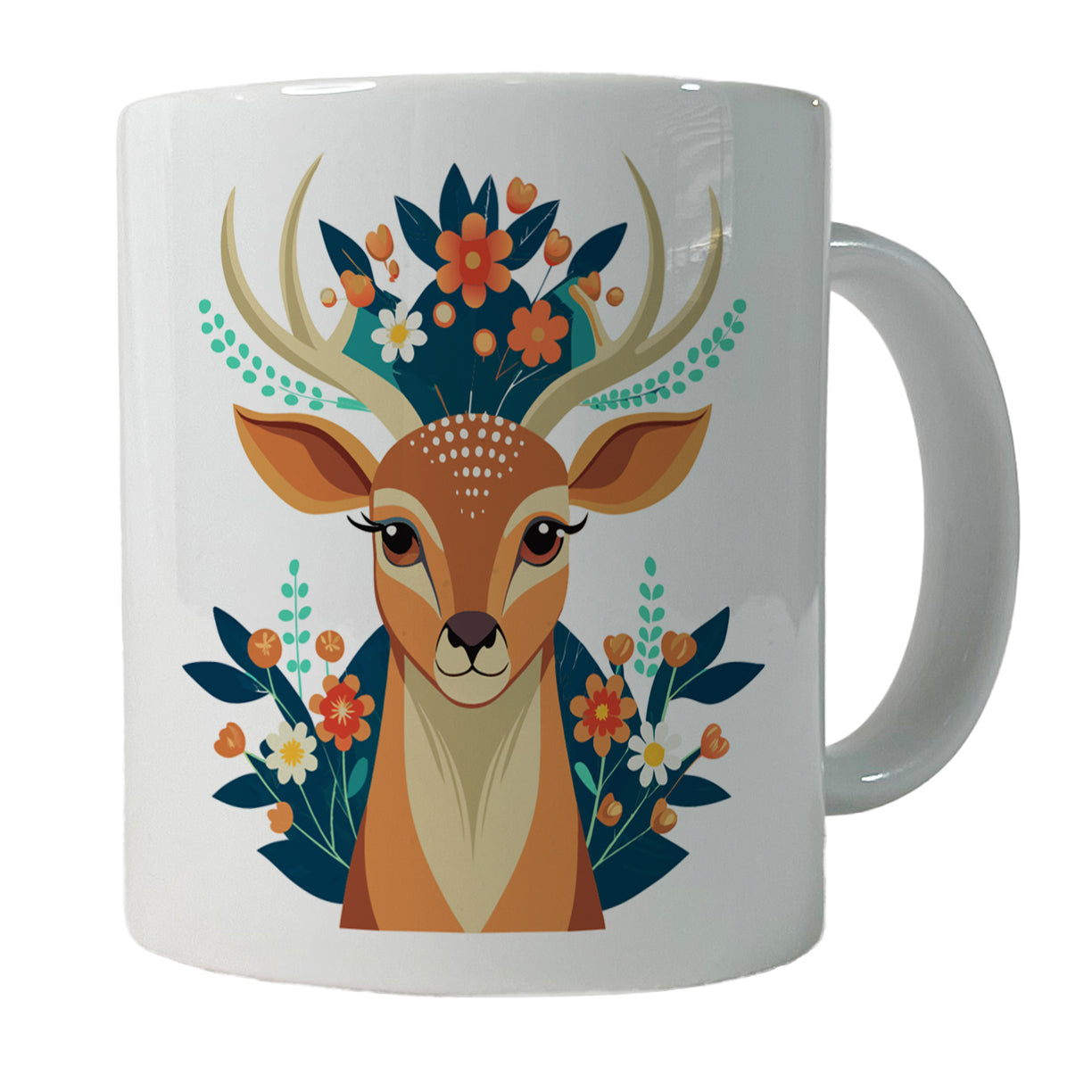 Deer Head Floral Flowers Ceramic Tea Coffee Mug Cup - 11oz