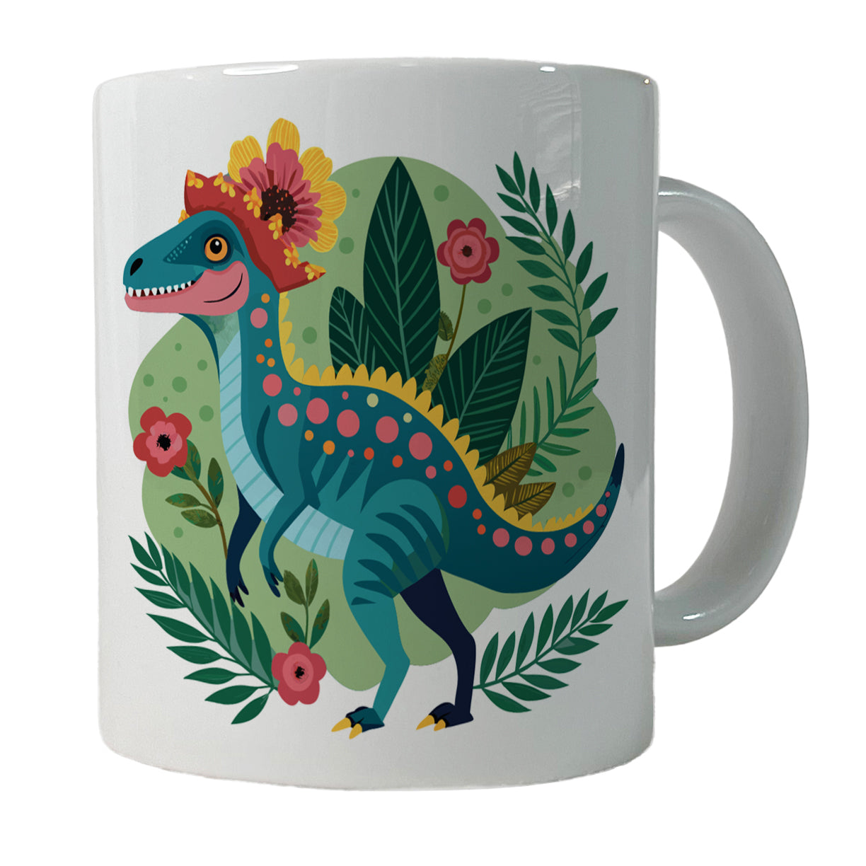 Dinosaur Floral Flowers Funny Ceramic Tea Coffee Mug Cup - 11oz