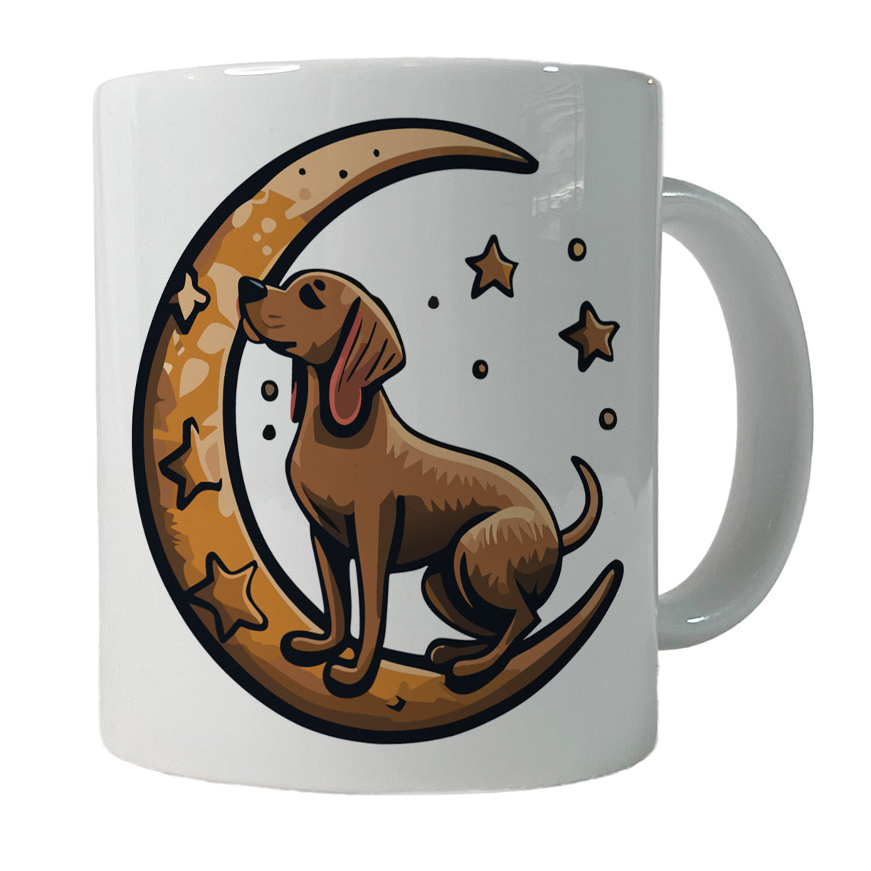 Dog on Crescent Moon Stars Cute Ceramic Tea Coffee Mug Cup - 11oz