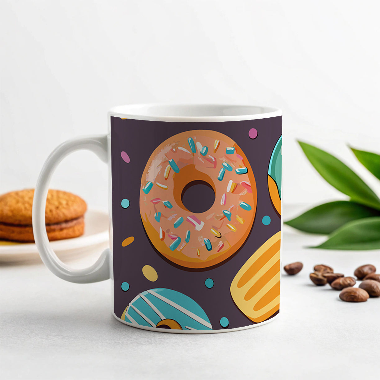 Donuts Scattered Ceramic Tea Coffee Mug Cup - 11oz