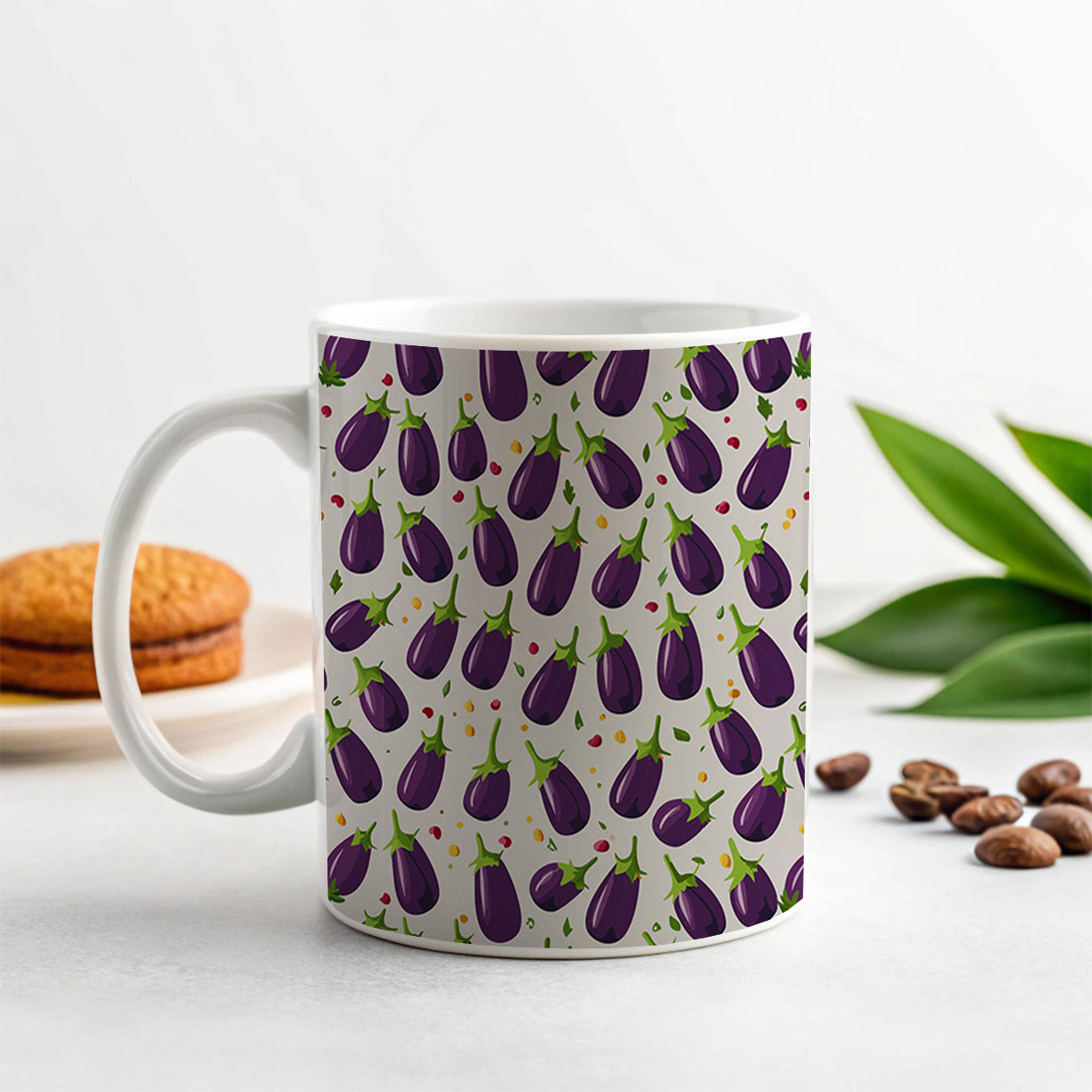 Eggplants Egg Plants Vegetables Scattered Pattern Ceramic Tea Coffee Mug Cup - 11oz