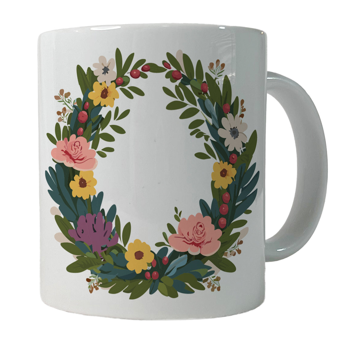 Floral Wreath Flowers Spring Wedding Ceramic Tea Coffee Mug Cup - 11oz