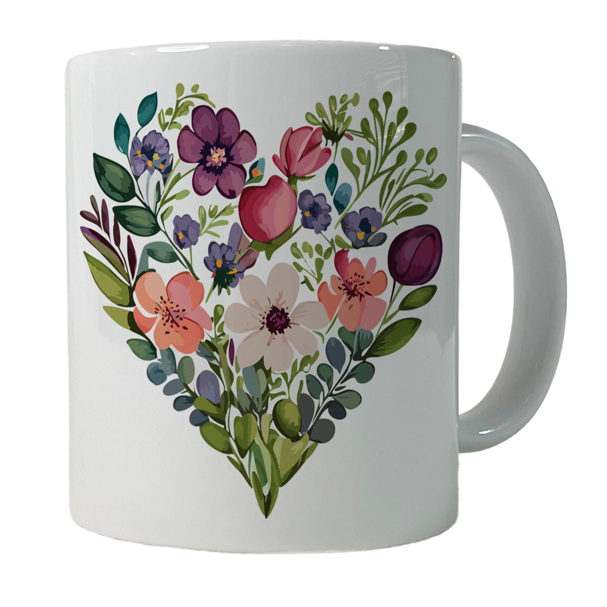 Flower Heart Floral Elegant Wedding Ceramic Tea Coffee Mug Cup - 11oz