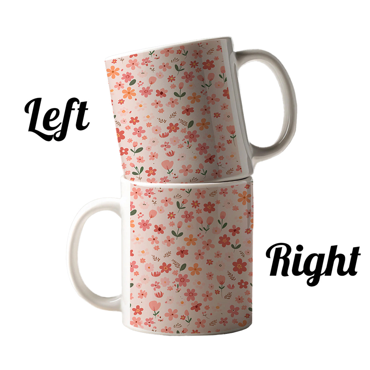 Flowers Peach Pink Cute Pattern Ceramic Tea Coffee Mug Cup - 11oz