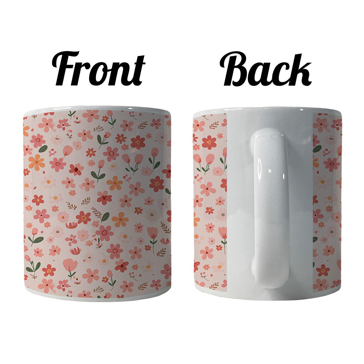 Flowers Peach Pink Cute Pattern Ceramic Tea Coffee Mug Cup - 11oz