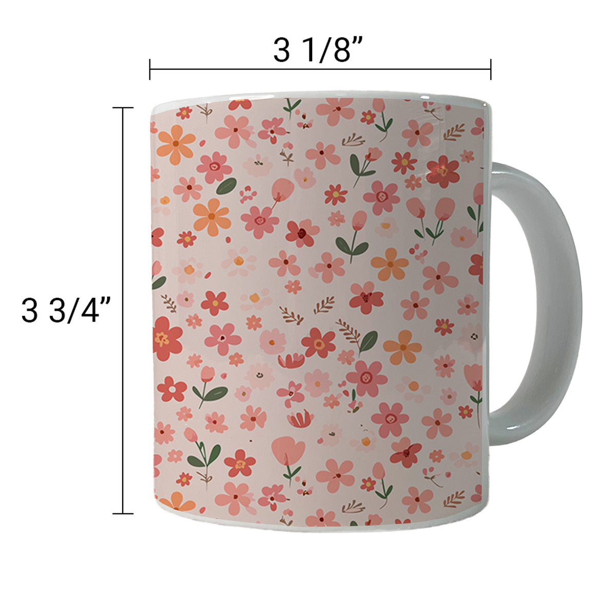 Flowers Peach Pink Cute Pattern Ceramic Tea Coffee Mug Cup - 11oz