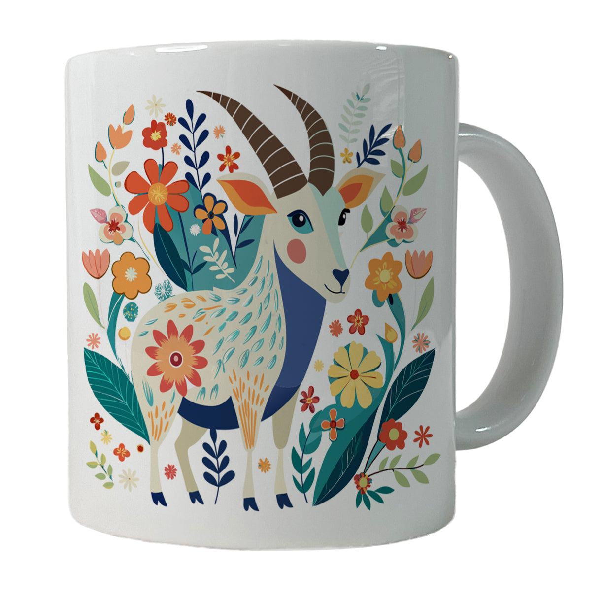 Goat Floral Flowers Ceramic Tea Coffee Mug Cup - 11oz