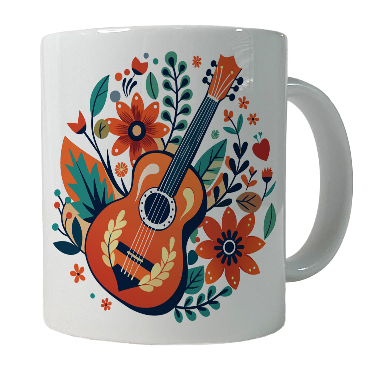 Guitar Music Floral Motif Ceramic Tea Coffee Mug Cup - 11oz