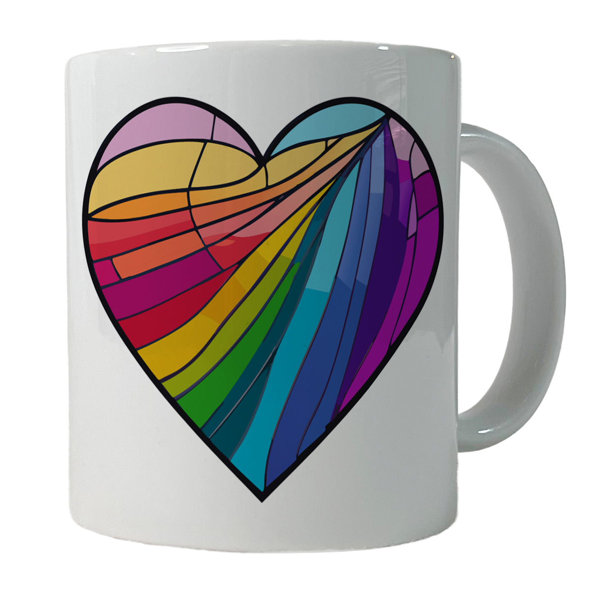 Heart Rainbow Stained Glass Love LGBTQ Ceramic Tea Coffee Mug Cup - 11oz
