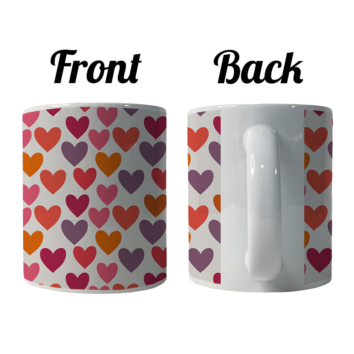 Hearts Purple Pink Orange Valentines Day Anniversary Love Ceramic Tea Coffee Mug Cup - 11oz
