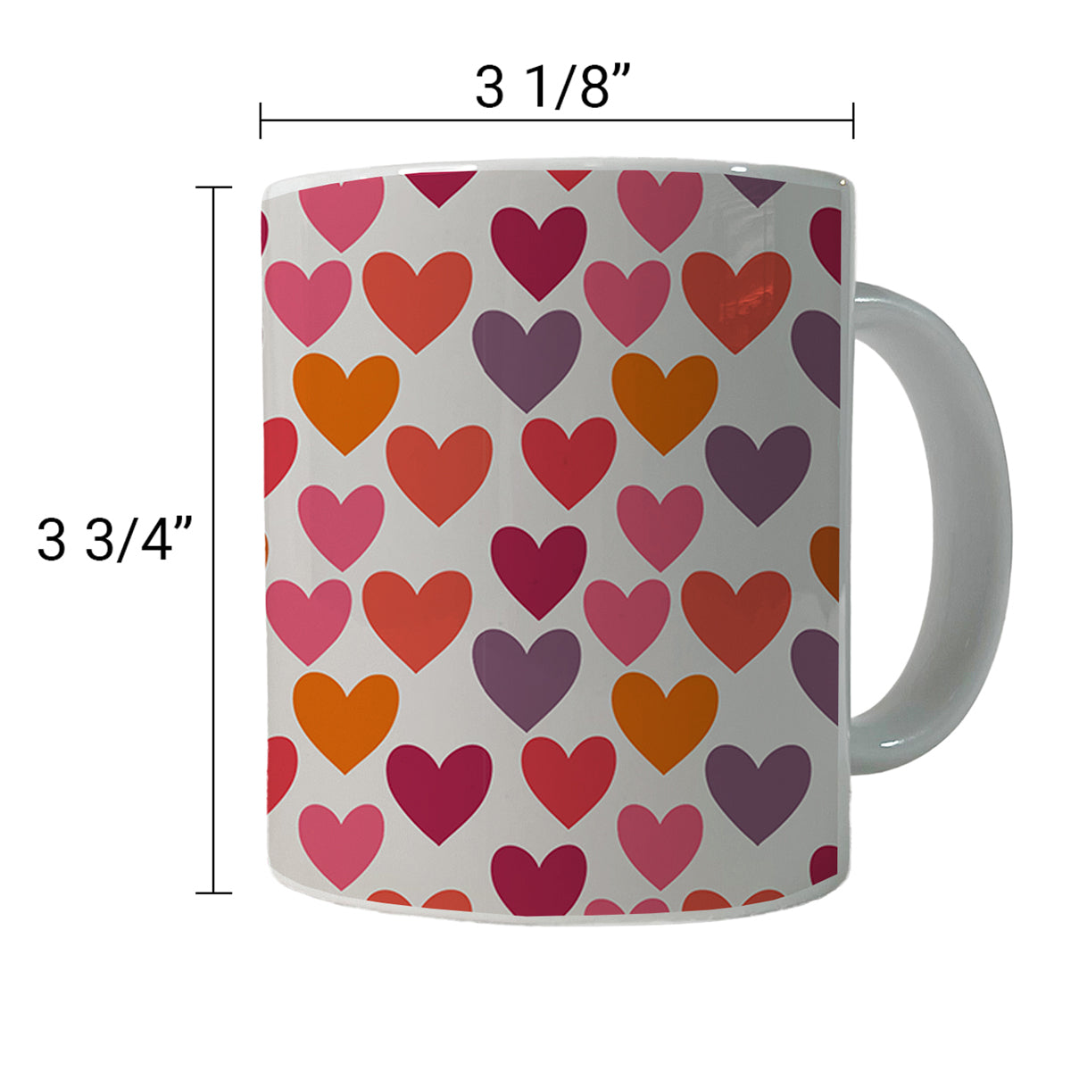 Hearts Purple Pink Orange Valentines Day Anniversary Love Ceramic Tea Coffee Mug Cup - 11oz