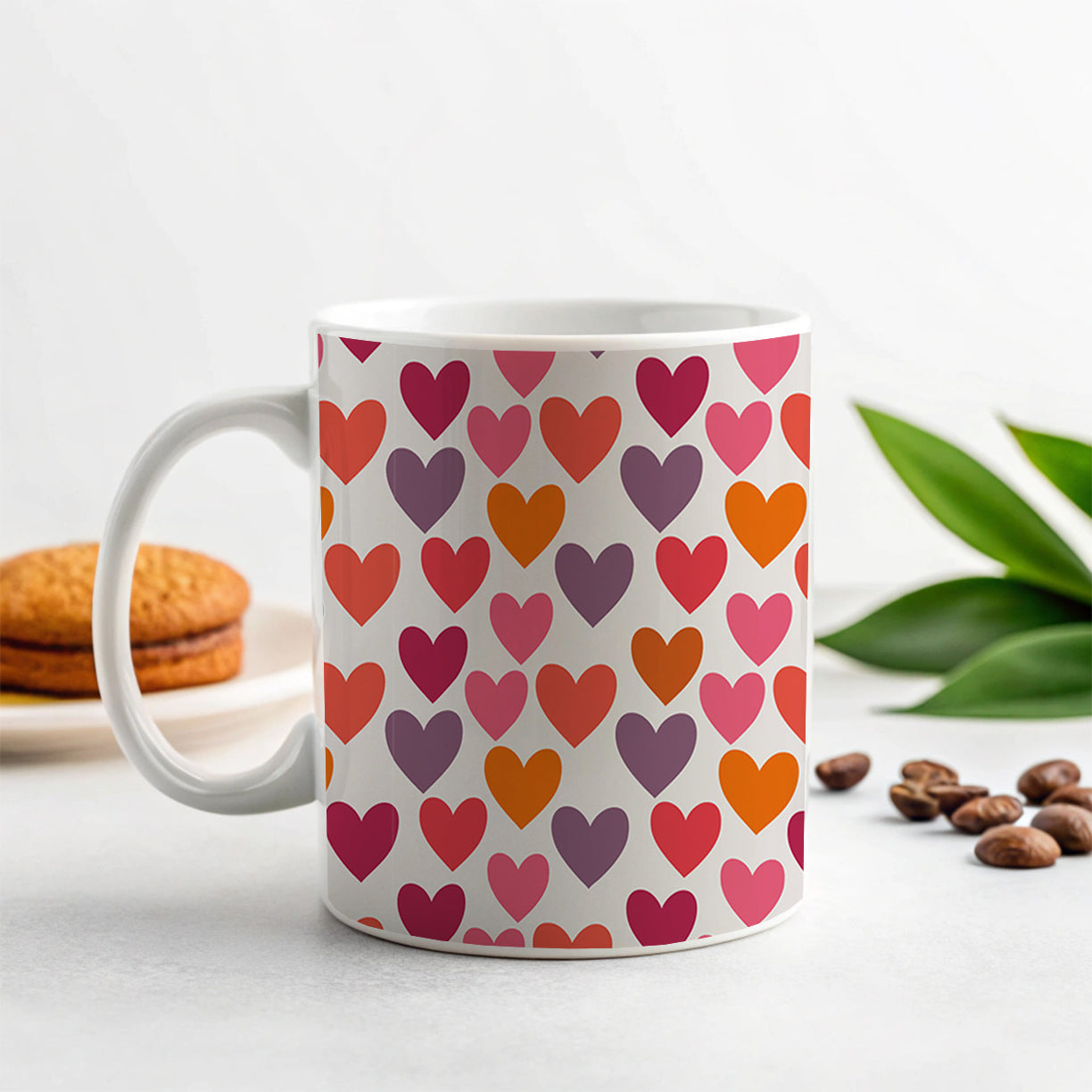 Hearts Purple Pink Orange Valentines Day Anniversary Love Ceramic Tea Coffee Mug Cup - 11oz