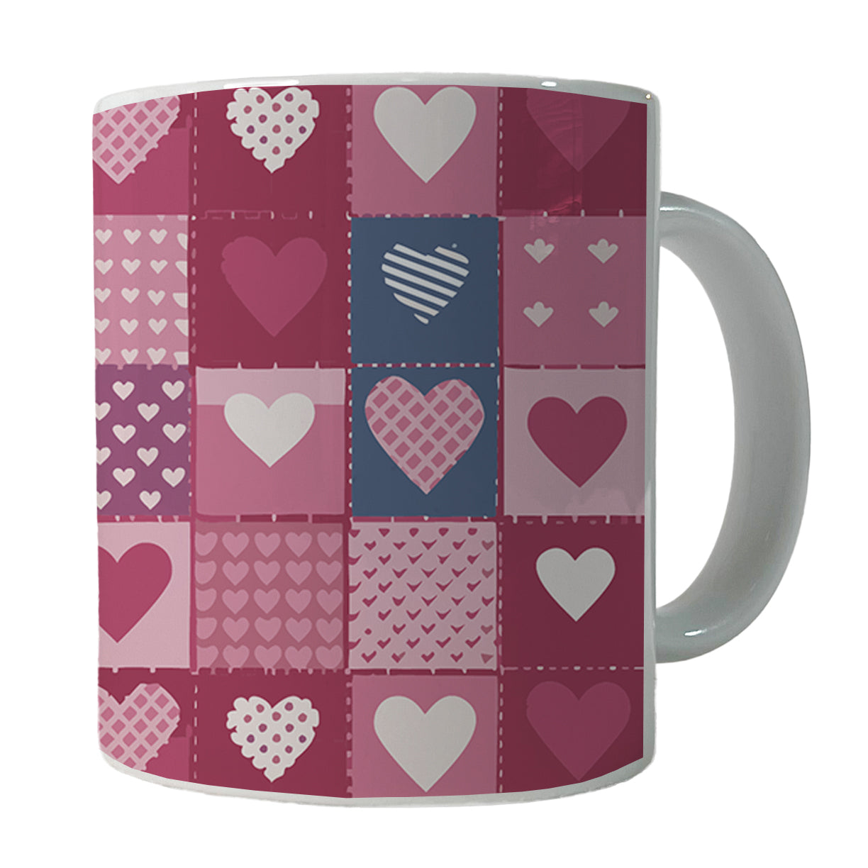 Hearts Quilt Valentines Day Anniversary Love Wedding Pattern Ceramic Tea Coffee Mug Cup - 11oz