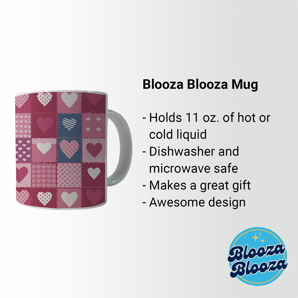 Hearts Quilt Valentines Day Anniversary Love Wedding Pattern Ceramic Tea Coffee Mug Cup - 11oz