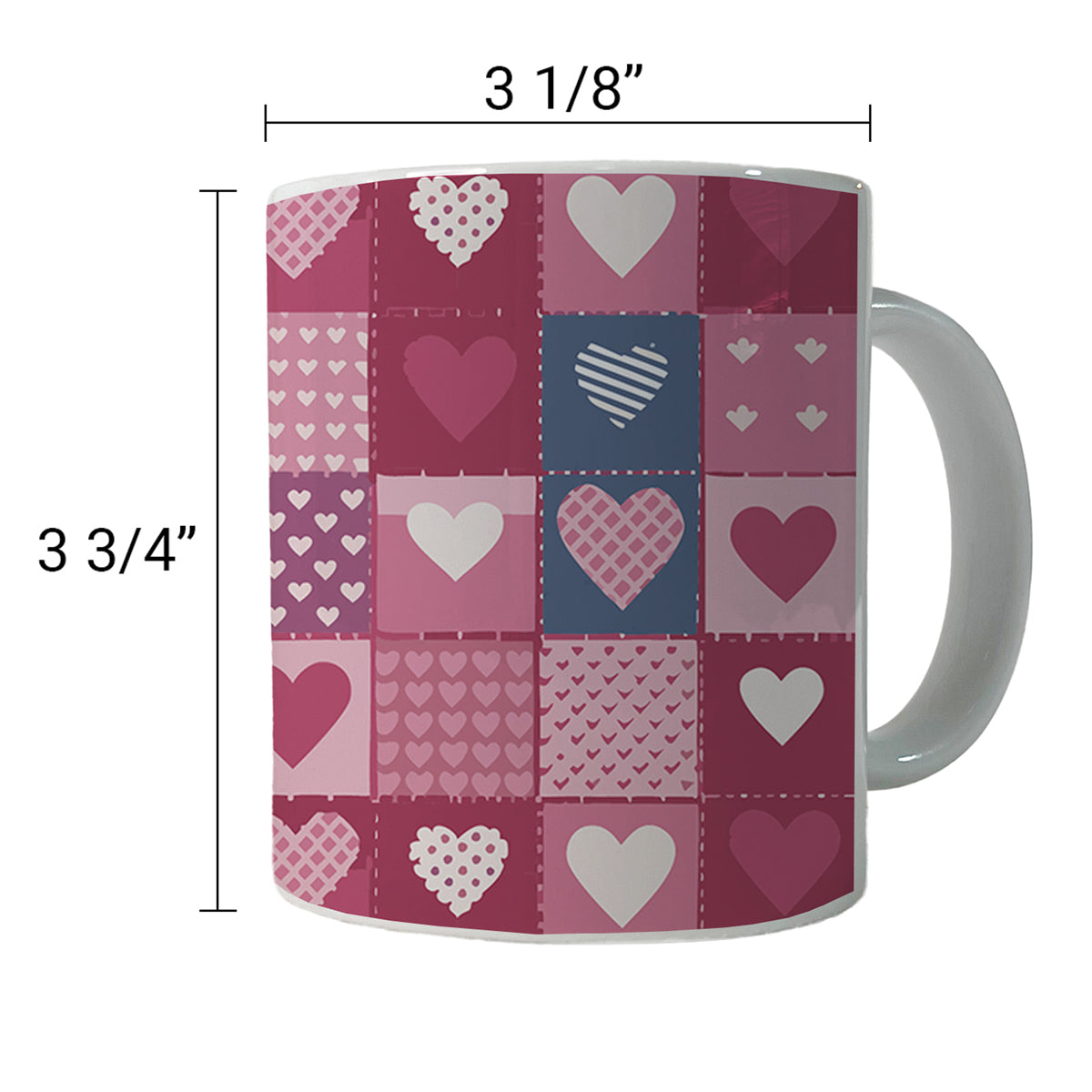 Hearts Quilt Valentines Day Anniversary Love Wedding Pattern Ceramic Tea Coffee Mug Cup - 11oz