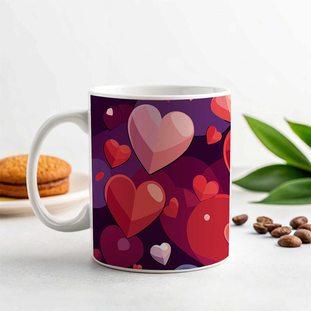Hearts Scattered Love Valentines Anniversary Wedding Ceramic Tea Coffee Mug Cup - 11oz