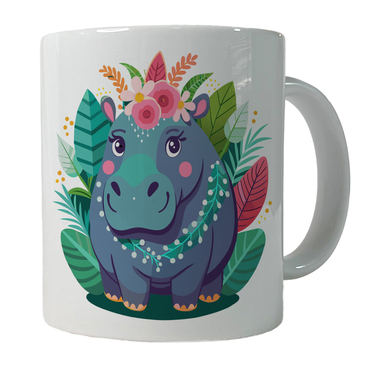 Hippopotamus Floral Flowers Ceramic Tea Coffee Mug Cup - 11oz