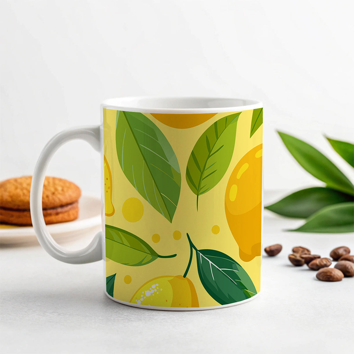 Lemons Fruit Scattered Pattern Ceramic Tea Coffee Mug Cup - 11oz