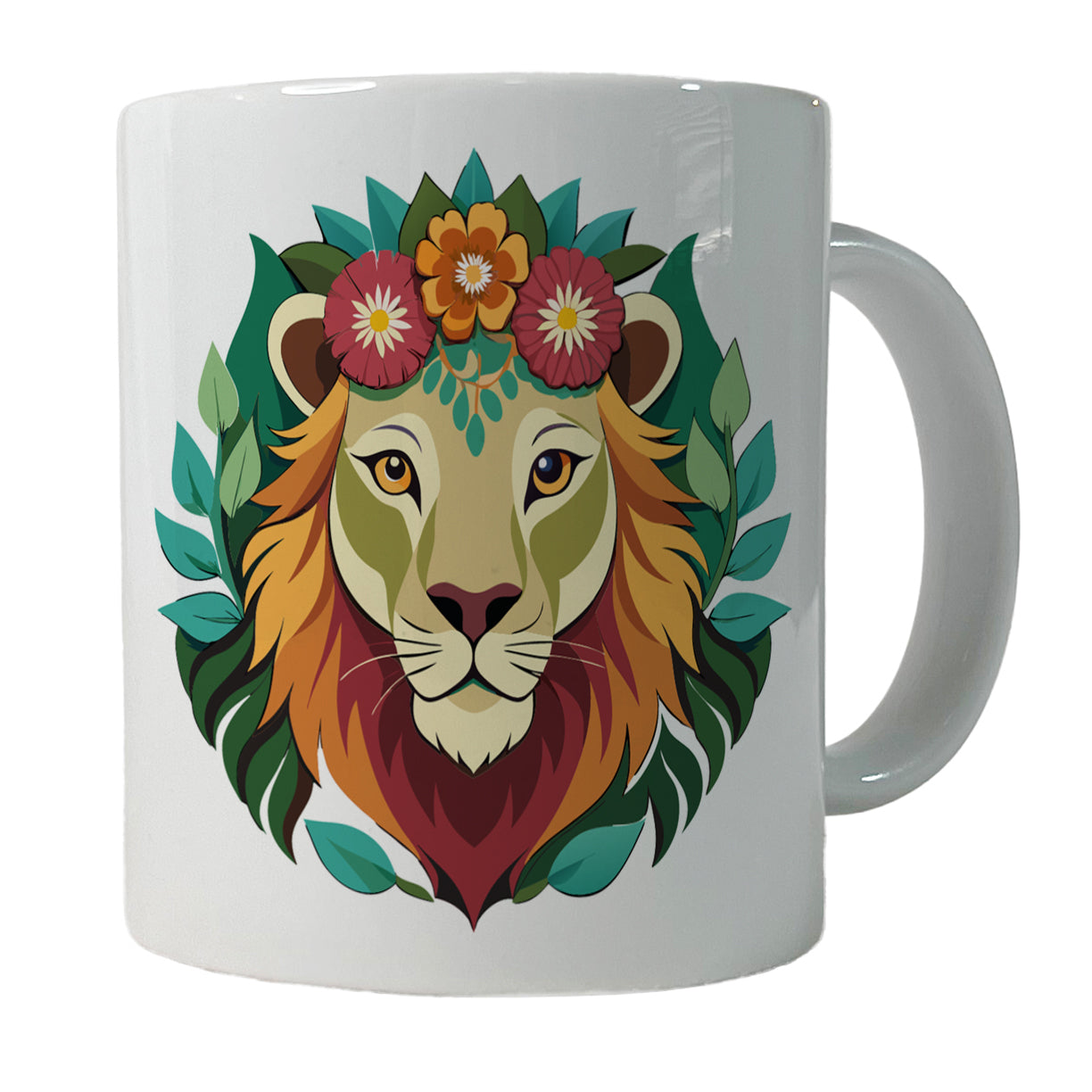 Lion Head Floral Flowers Ceramic Tea Coffee Mug Cup - 11oz