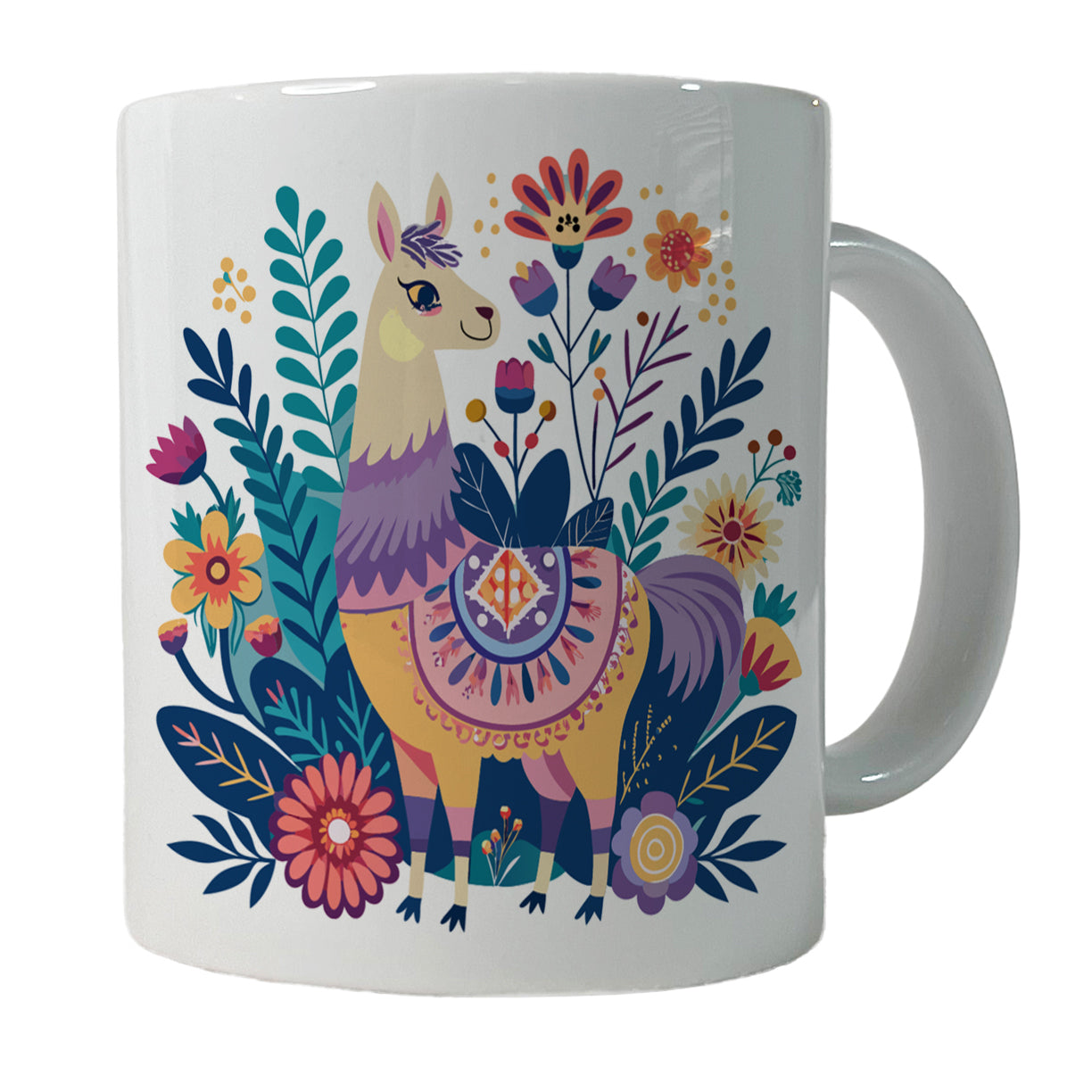 Llama Alpaca Floral Flowers Ceramic Tea Coffee Mug Cup - 11oz