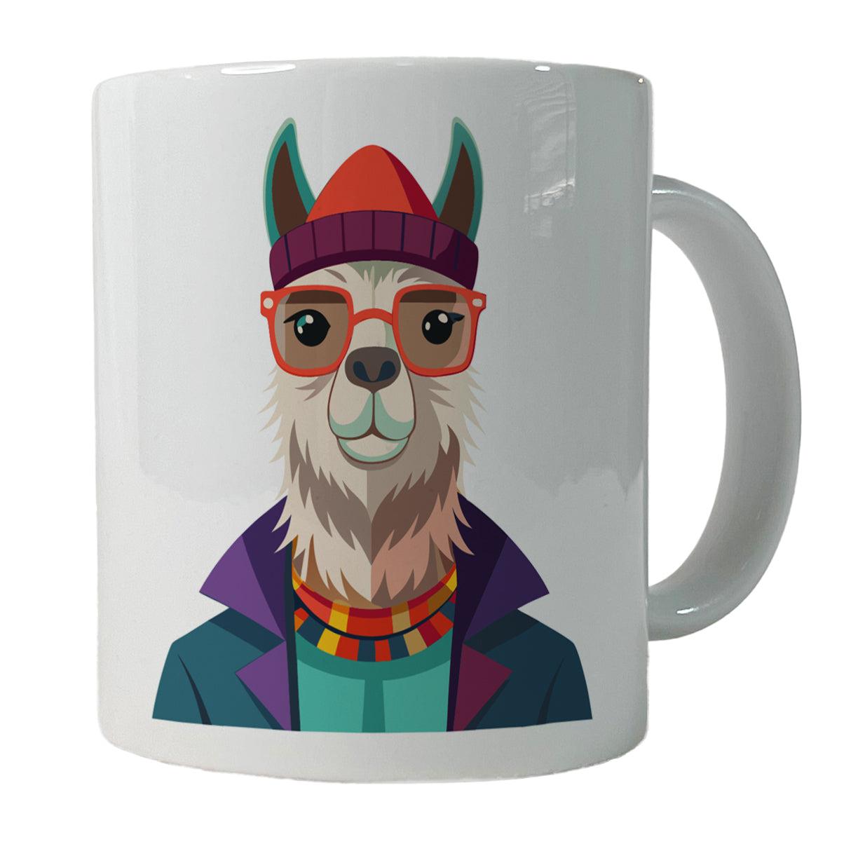 Llama Hipster Funny Wearing Glasses Hat Ceramic Tea Coffee Mug Cup - 11oz