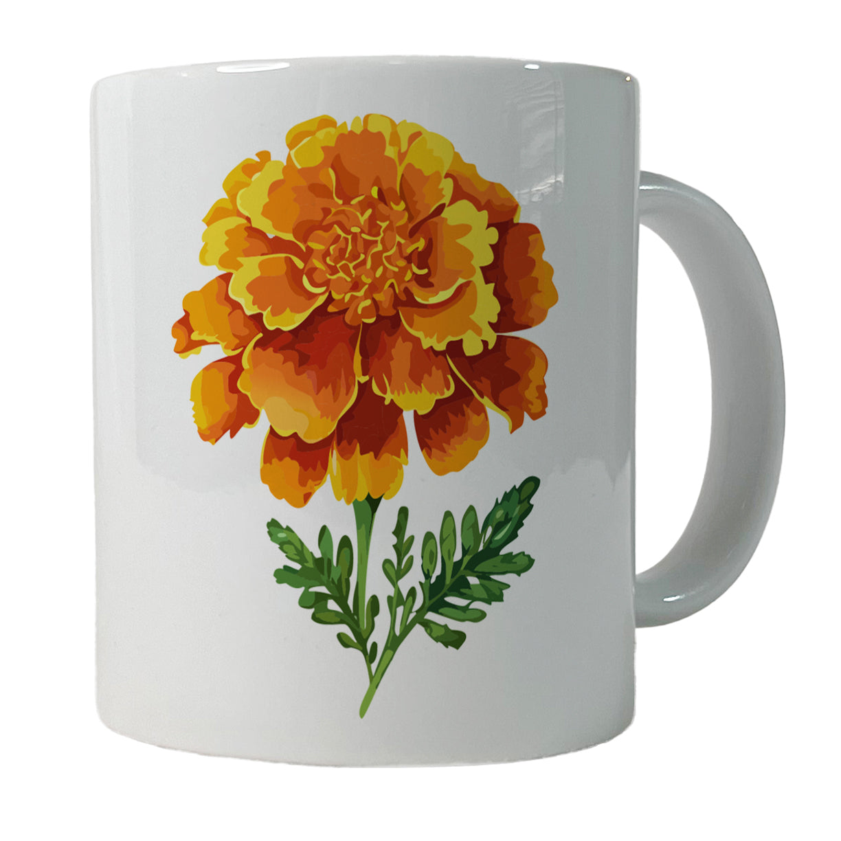 Marigold Flower Watercolor Orange Ceramic Tea Coffee Mug Cup - 11oz