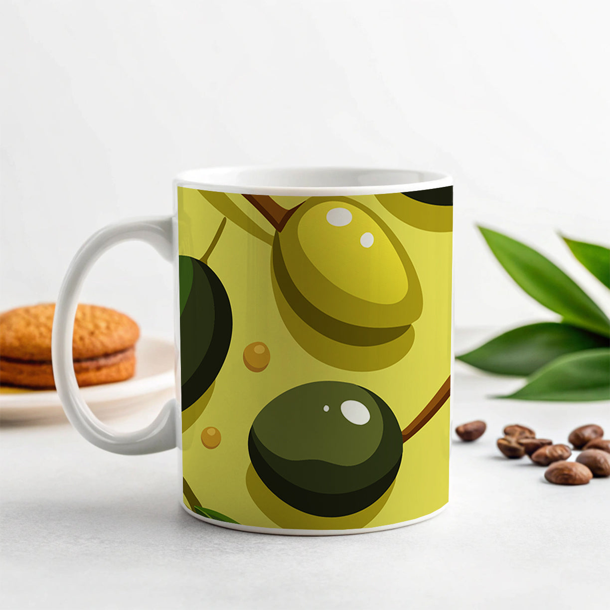 Olives Scattered Pattern Ceramic Tea Coffee Mug Cup - 11oz