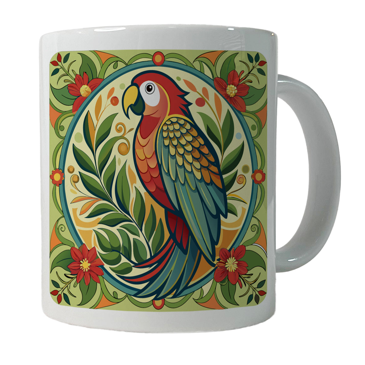 Parrot Floral Art Nouveau Flowers Elegant Ceramic Tea Coffee Mug Cup - 11oz