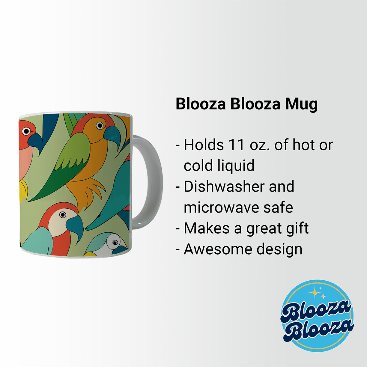 Parrots Pattern Ceramic Tea Coffee Mug Cup - 11oz