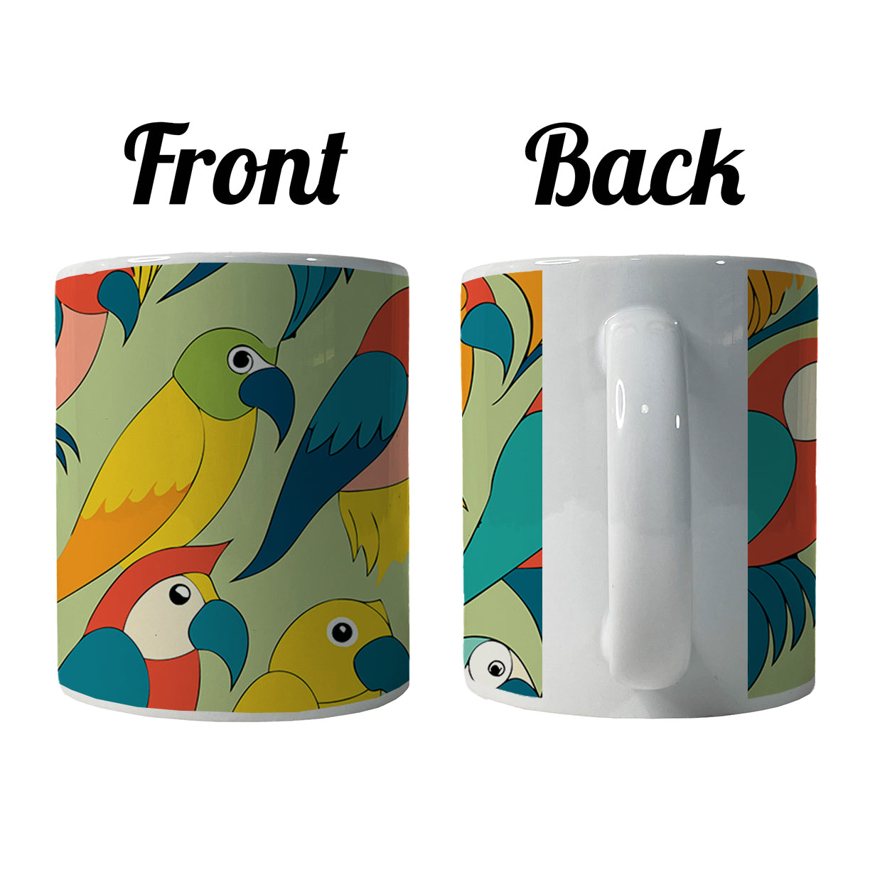Parrots Pattern Ceramic Tea Coffee Mug Cup - 11oz