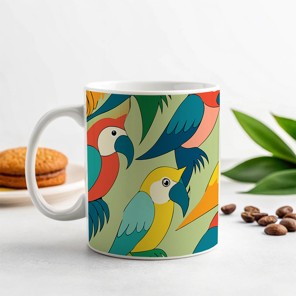 Parrots Pattern Ceramic Tea Coffee Mug Cup - 11oz