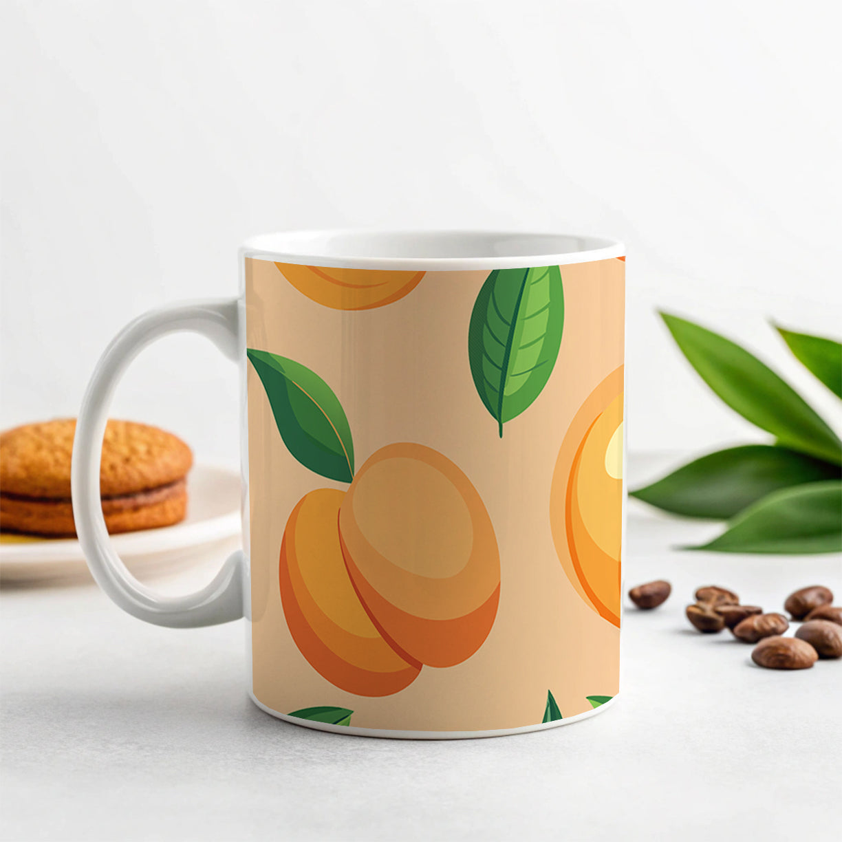 Peaches Scattered Background Pattern Ceramic Tea Coffee Mug Cup - 11oz