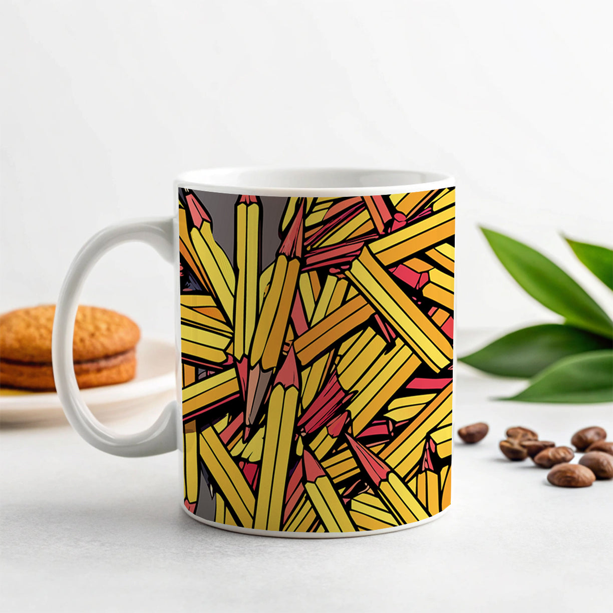 Pencils Piles School Teacher Pattern Ceramic Tea Coffee Mug Cup - 11oz