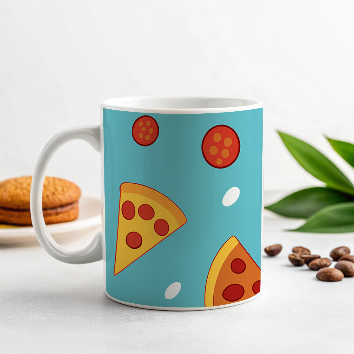 Pepperoni Pizza Scattered Pattern Ceramic Tea Coffee Mug Cup - 11oz