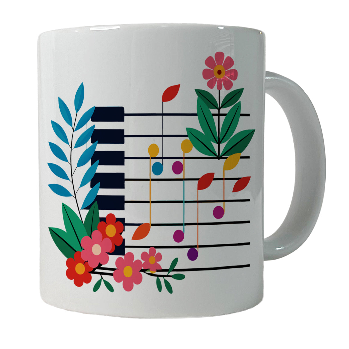 Piano Music Floral Motif Ceramic Tea Coffee Mug Cup - 11oz