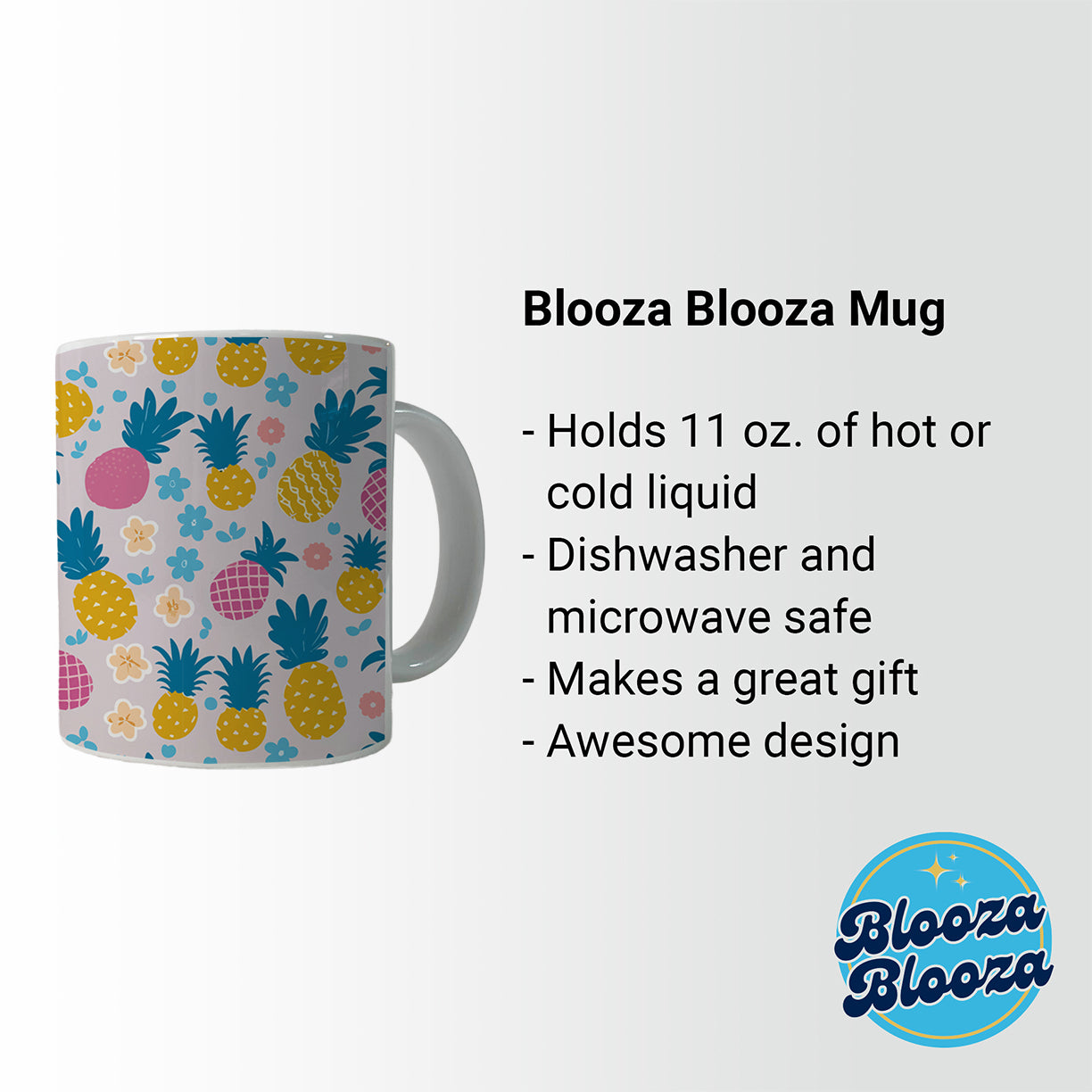 Pineapples Tropical Flowers Pattern Ceramic Tea Coffee Mug Cup - 11oz