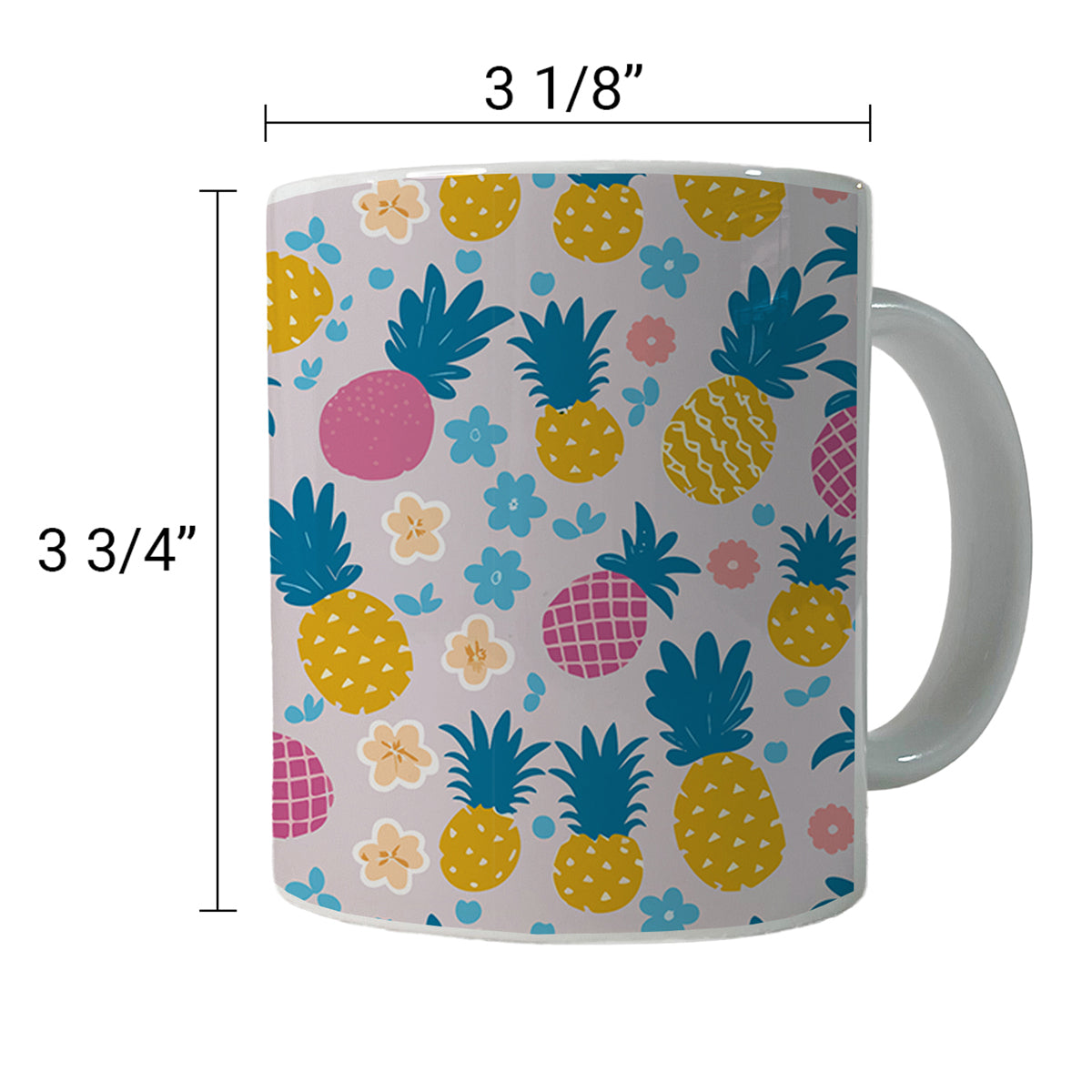 Pineapples Tropical Flowers Pattern Ceramic Tea Coffee Mug Cup - 11oz
