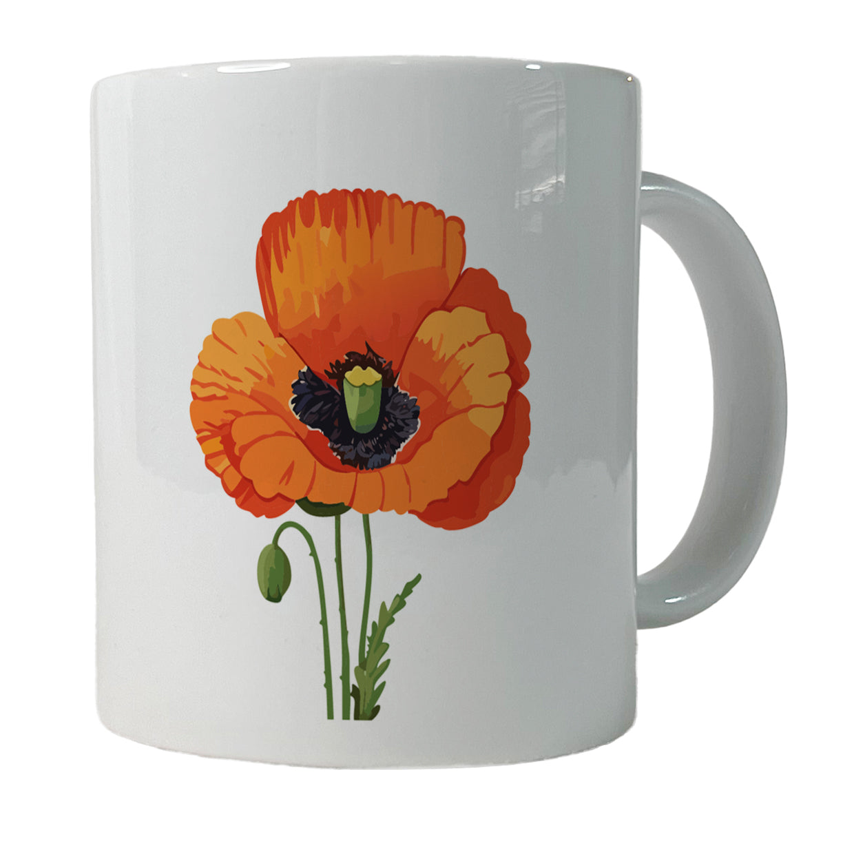 Poppy Flower Orange Ceramic Tea Coffee Mug Cup - 11oz