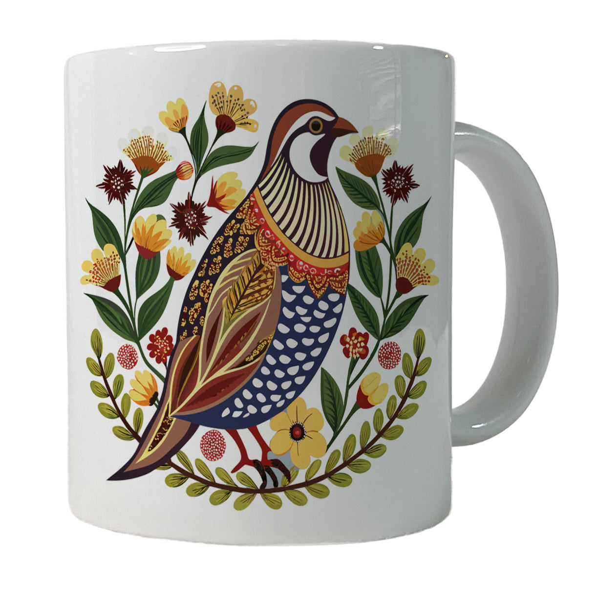 Quail Bird Floral Flowers Ceramic Tea Coffee Mug Cup - 11oz