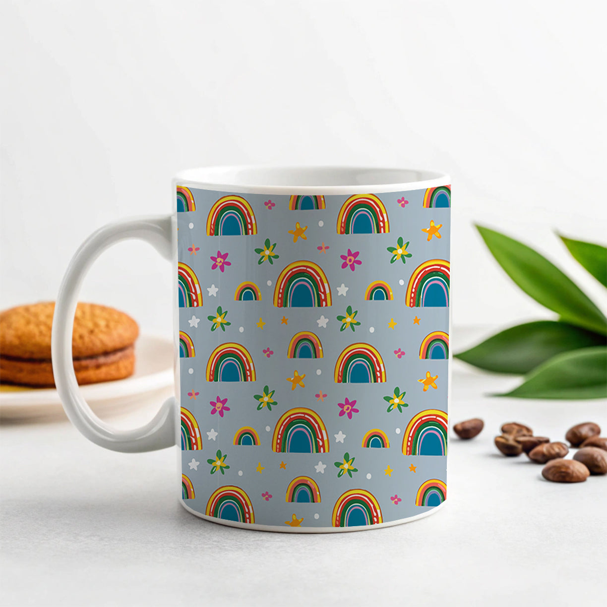 Rainbows and Stars Pattern Ceramic Tea Coffee Mug Cup - 11oz
