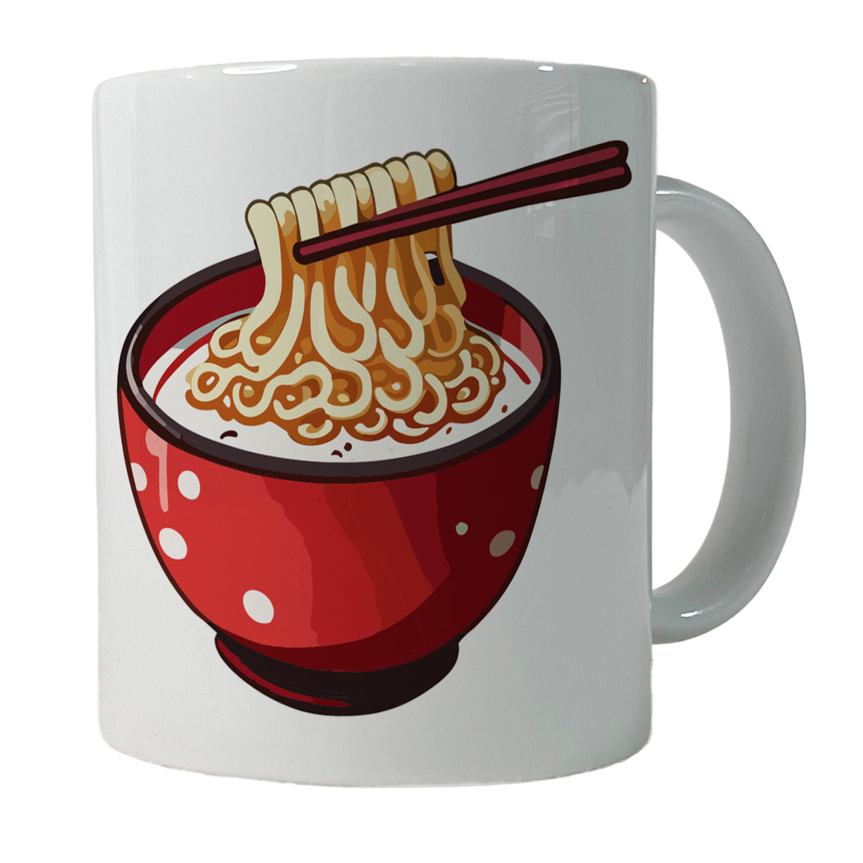 Ramen Red Bowl Chopsticks Food Ceramic Tea Coffee Mug Cup - 11oz