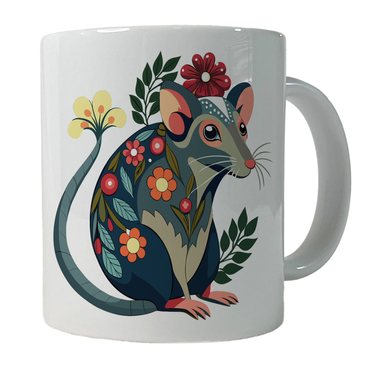 Rat Floral Flowers Ceramic Tea Coffee Mug Cup - 11oz