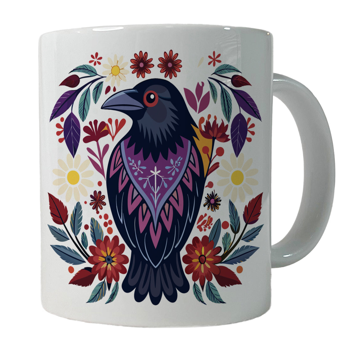 Raven Bird Floral Flowers Ceramic Tea Coffee Mug Cup - 11oz