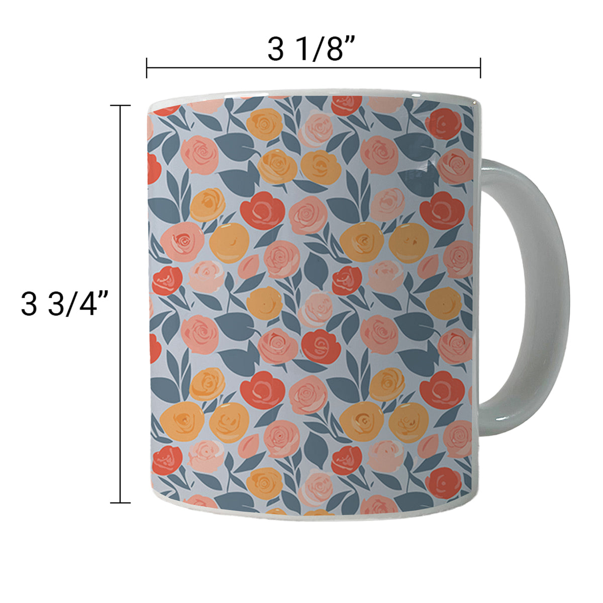 Roses Floral Flowers Muted Pattern Ceramic Tea Coffee Mug Cup - 11oz