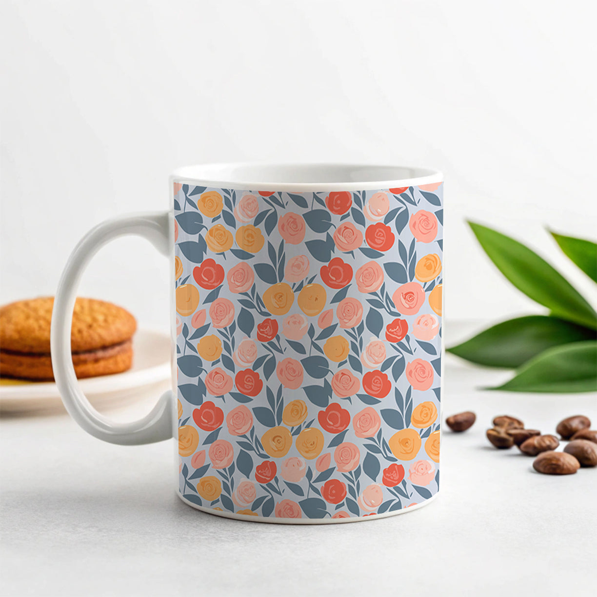 Roses Floral Flowers Muted Pattern Ceramic Tea Coffee Mug Cup - 11oz