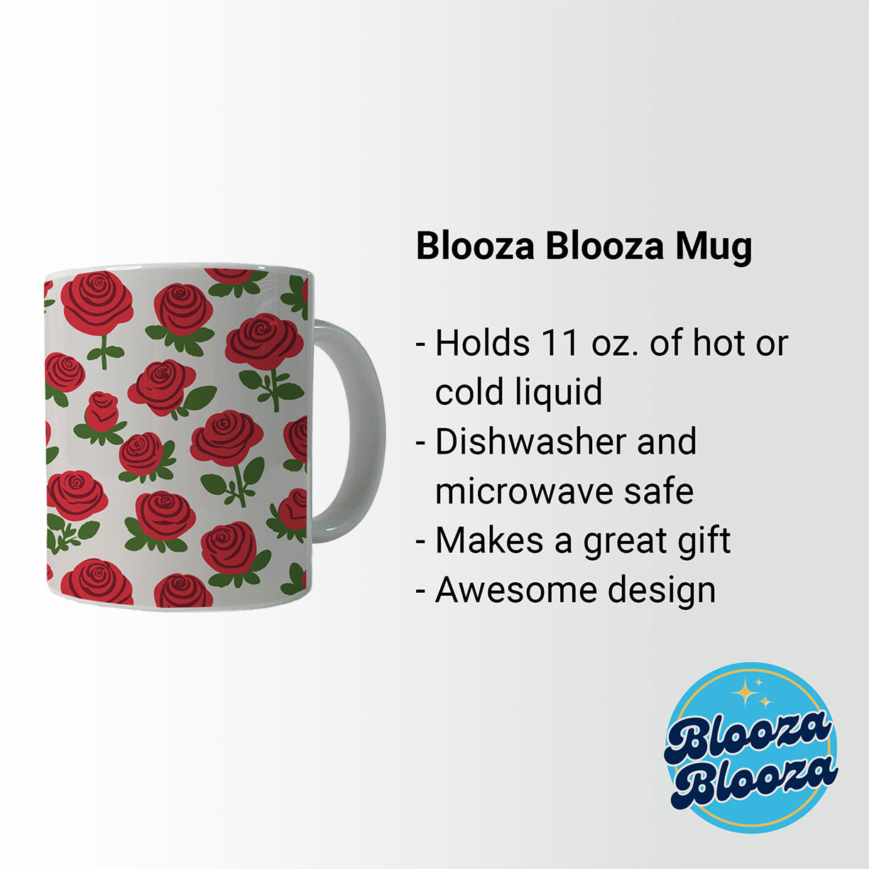 Roses Flowers Red Cute Pattern Ceramic Tea Coffee Mug Cup - 11oz